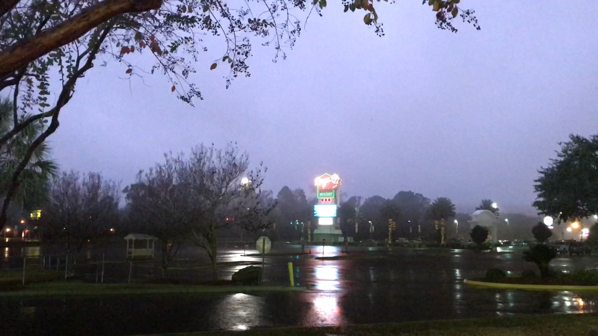 Lightning lights the sky above the Paragon Casino in Marksburg, LA
