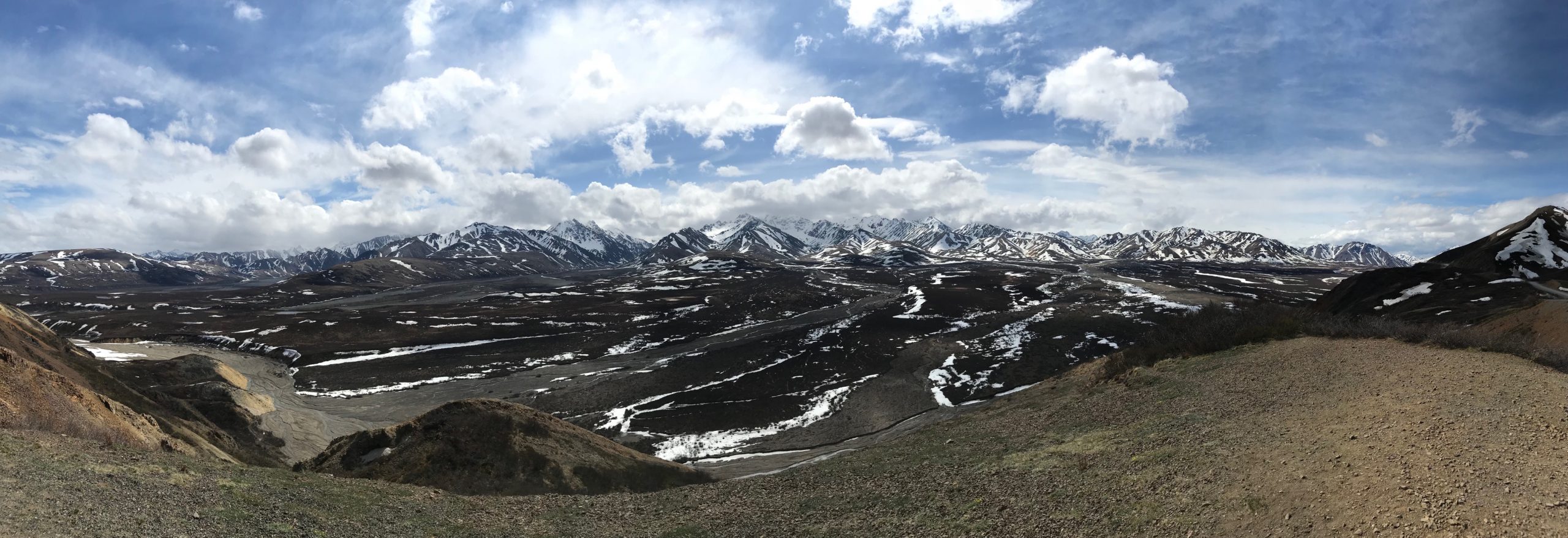 A panoramic view of the Alaska Mountain Range from Denali National Park